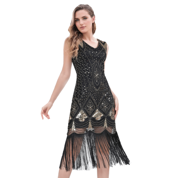 V-neck Sequin Fringe Party Dress - Image 4