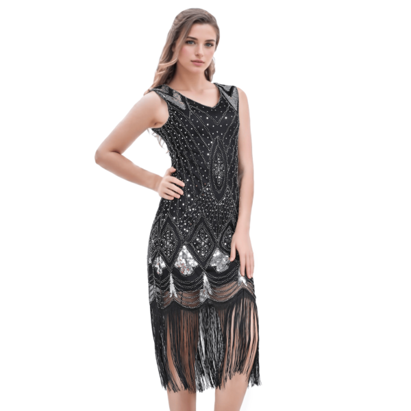 V-neck Sequin Fringe Party Dress - Image 5