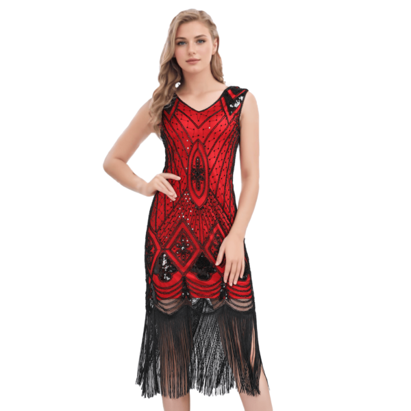 V-neck Sequin Fringe Party Dress - Image 6
